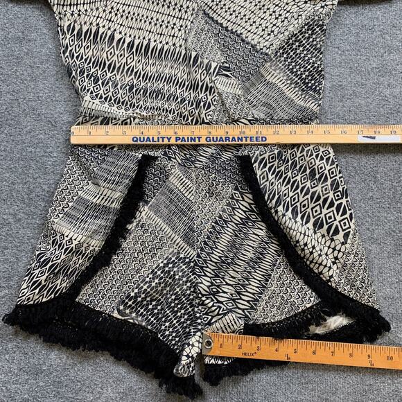 Jessica Simpson Romper Womens M Medium Cream Black Paola Fringe Tassel Flap - Picture 9 of 16